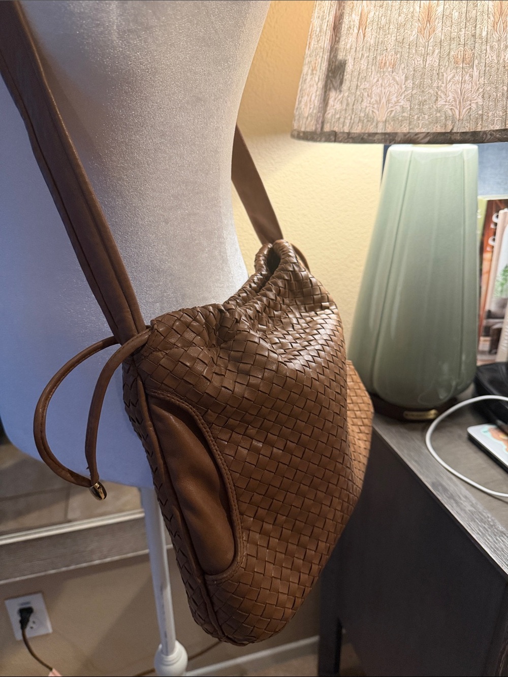 Woven Leather Shoulder Bag in Brown